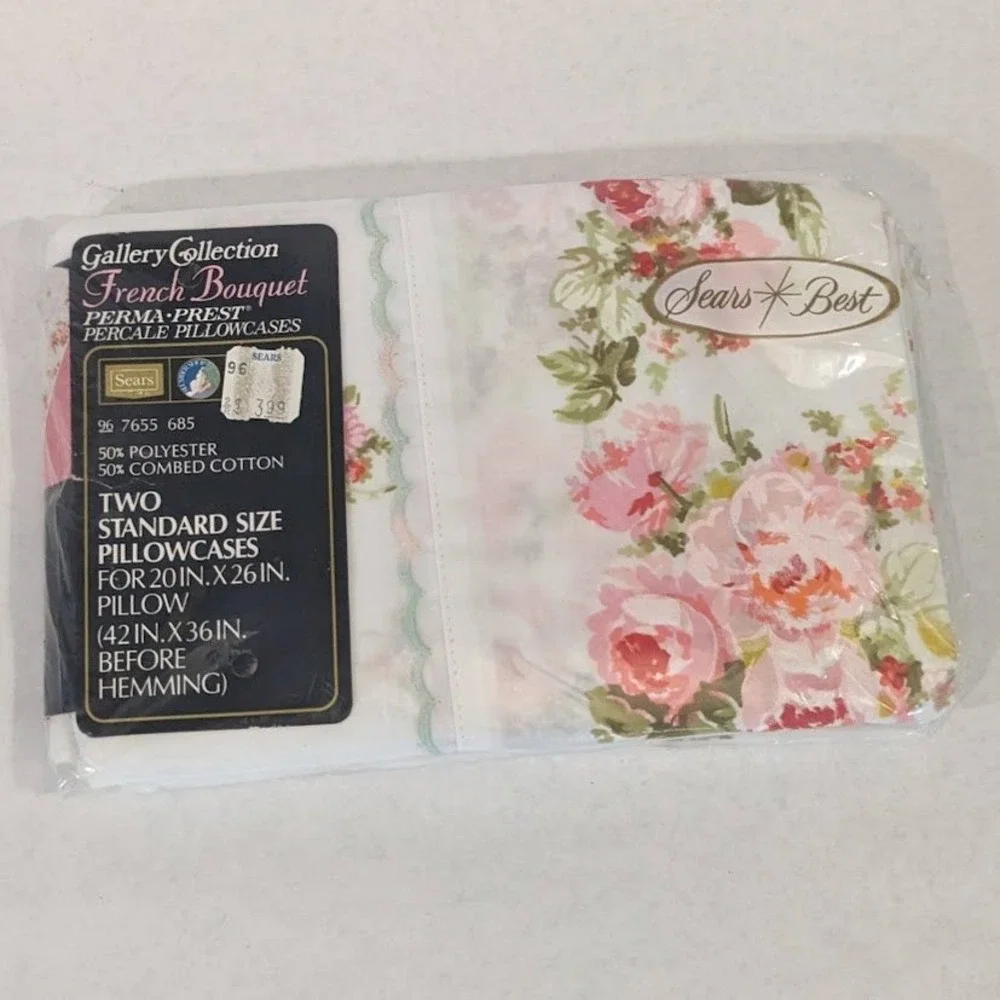 Vtg Sears Best French Bouquet Floral Percale Pillowcases Set of 2 Standard NEW